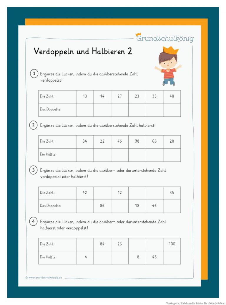 Verdoppeln / Halbieren Fuer Zahlen Bis 100 Arbeitsblatt