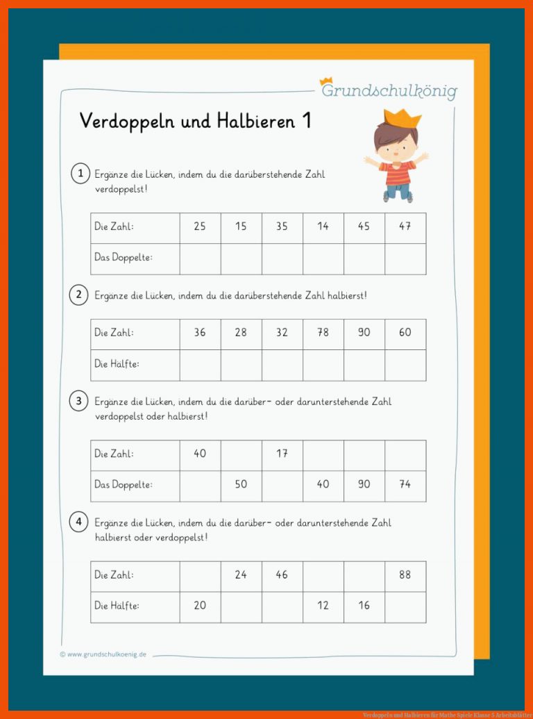 Verdoppeln und Halbieren für mathe spiele klasse 5 arbeitsblätter