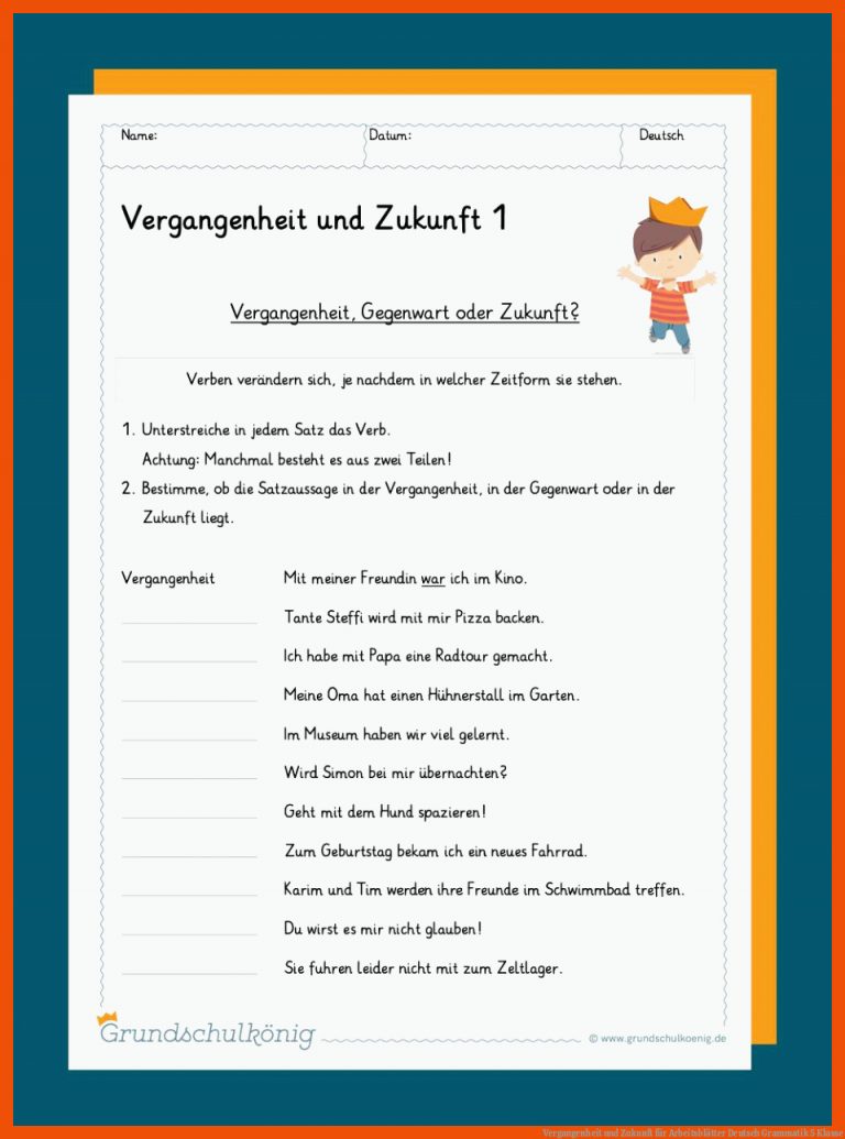 Vergangenheit Und Zukunft Fuer Arbeitsblätter Deutsch Grammatik 5 Klasse