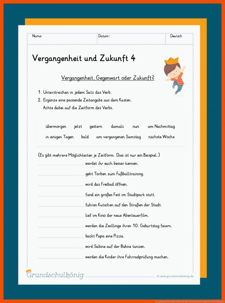 Vergangenheit und Zukunft für deutsch zeitangaben arbeitsblatt