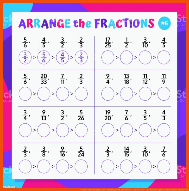 Vergleichen Und Ordnen Des Mathematischen Arbeitsblatts Der BrÃ¼che ... für brüche vergleichen und ordnen arbeitsblatt