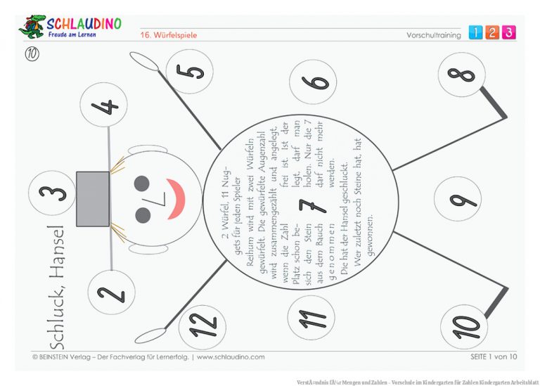 VerstÃ¤ndnis fÃ¼r Mengen und Zahlen - Vorschule im Kindergarten für Zahlen Kindergarten Arbeitsblatt