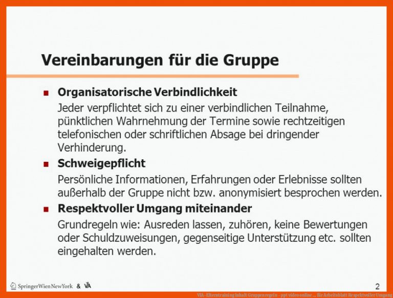 Via-elterntraining Inhalt Gruppenregeln - Ppt Video Online ... Fuer Arbeitsblatt Respektvoller Umgang