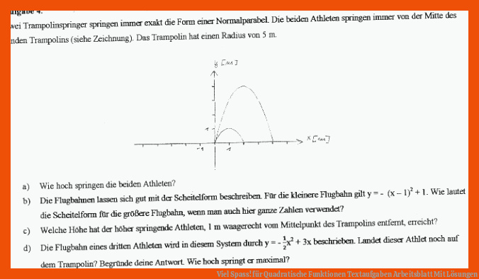 Viel Spass! für quadratische funktionen textaufgaben arbeitsblatt mit lösungen