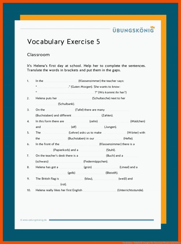 Vocabulary / VokabelÃ¼bungen für classroom phrases arbeitsblatt