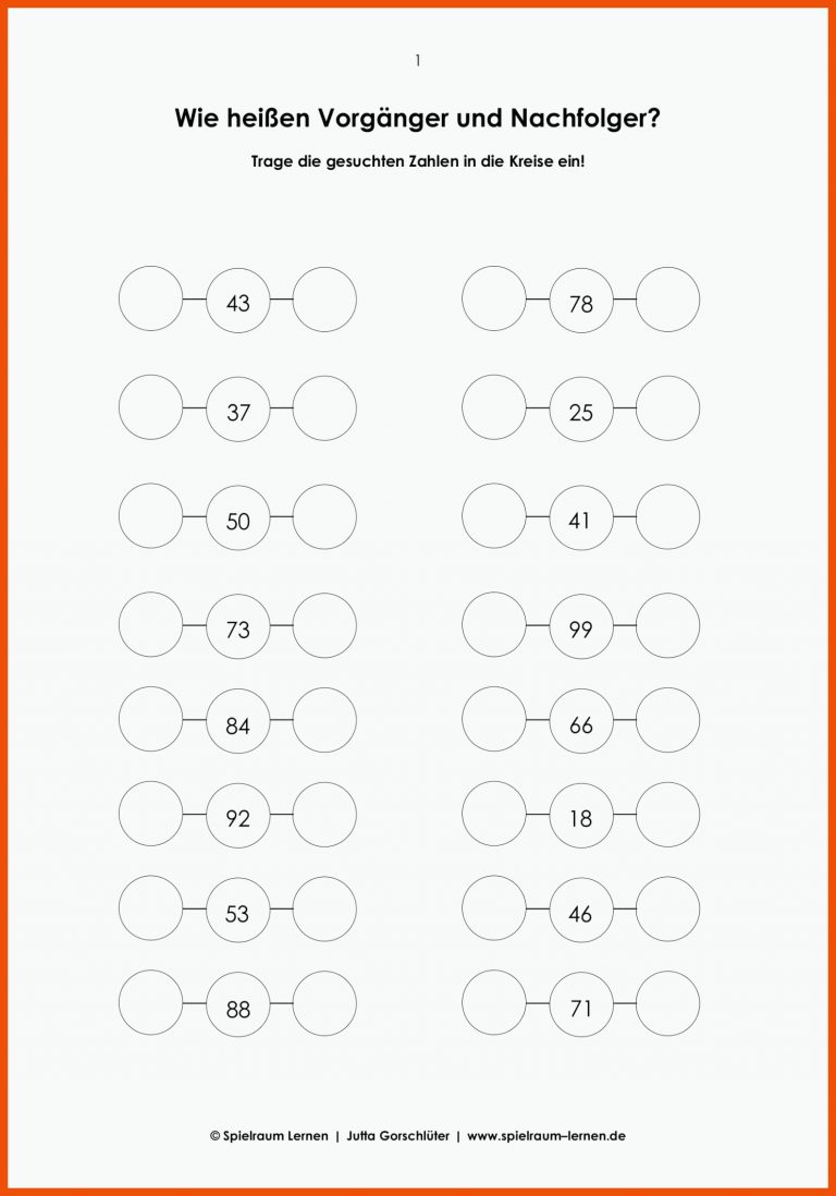 VorgÃ¤nger Und Nachfolger - Spielraum Lernen - Lerntherapie In ... Fuer Vorgänger Und Nachfolger Mathematik Arbeitsblatt