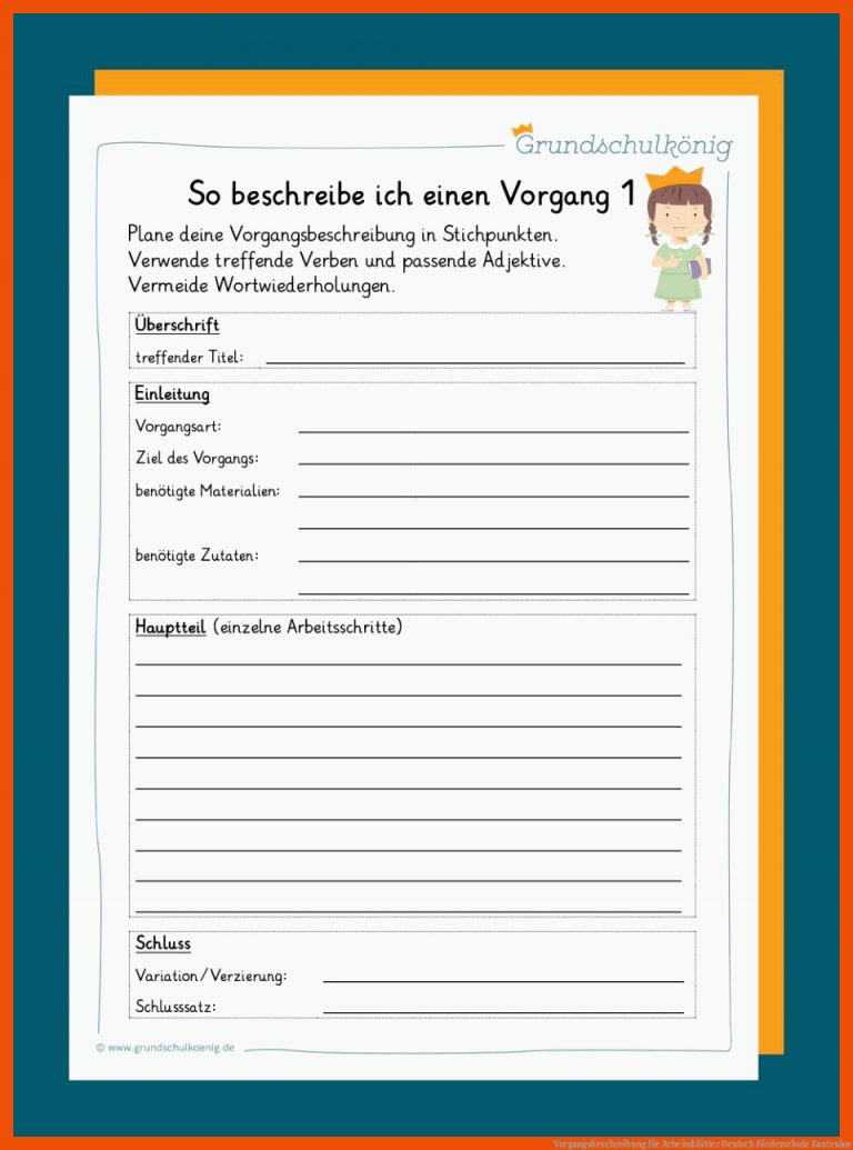 Vorgangsbeschreibung für arbeitsblätter deutsch förderschule kostenlos