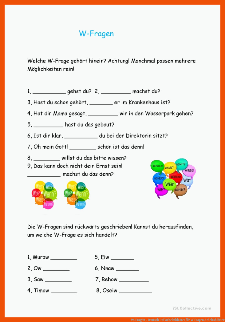 W-Fragen - Deutsch Daf Arbeitsblatter für w fragen arbeitsblätter