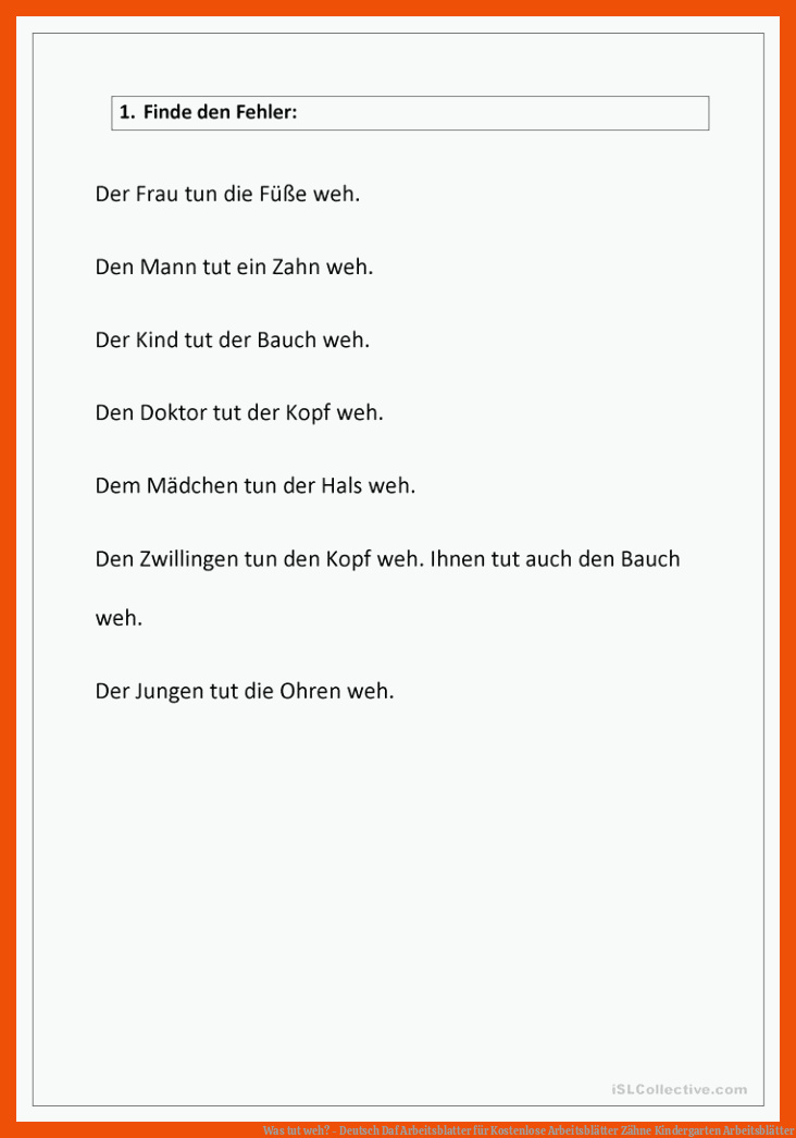 Was tut weh? - Deutsch Daf Arbeitsblatter für kostenlose arbeitsblätter zähne kindergarten arbeitsblätter