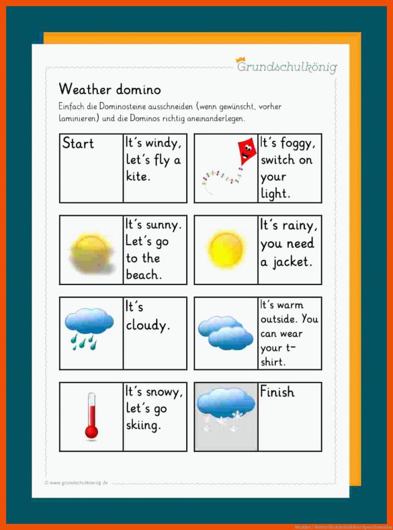 Weather / Wetter für arbeitsblätter sport kostenlos