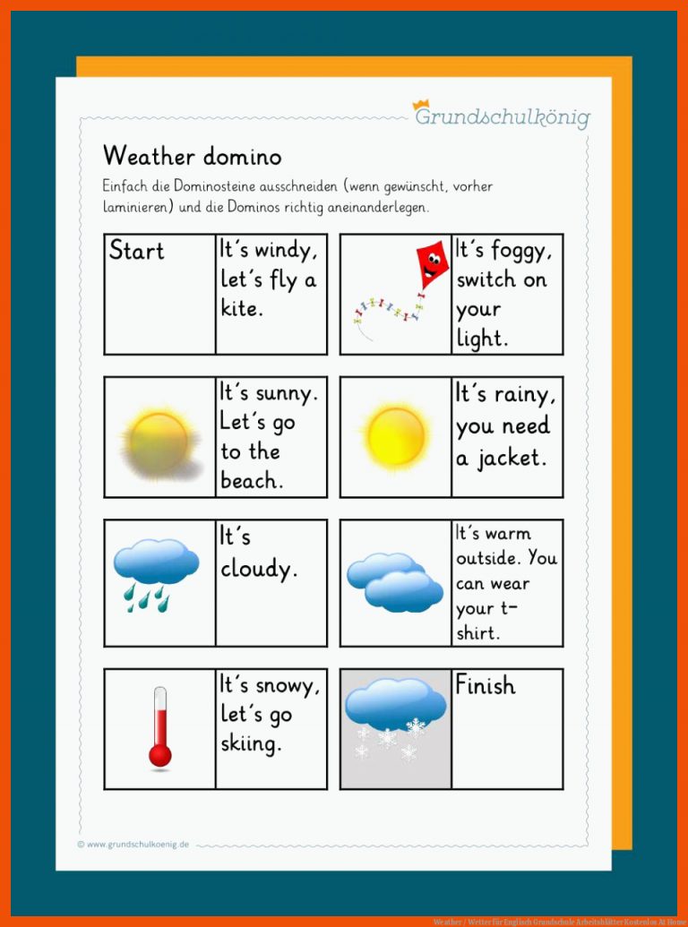 Weather / Wetter für englisch grundschule arbeitsblätter kostenlos at home