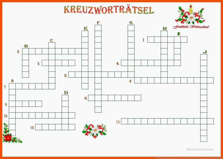 Weihnachtliches KreuzwortrÃ¤tsel - Deutsch Daf Arbeitsblatter für kreuzworträtsel arbeitsblatt