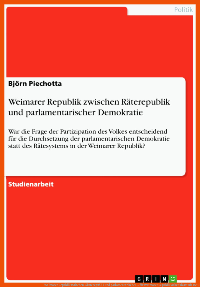 Weimarer Republik zwischen RÃ¤terepublik und parlamentarischer ... für weimarer republik arbeitsblatt klasse 9
