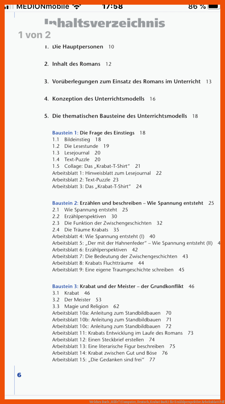 Welches Buch , Hilfe? (Computer, Deutsch, Krabat Buch) für erzählperspektive arbeitsblatt pdf