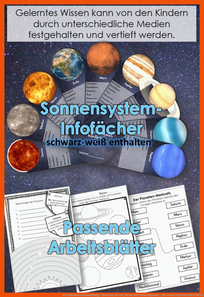 Weltall Materialsammlung- Planeten, Sterne, Mond und Sonnensystem ... für sonnensystem arbeitsblatt