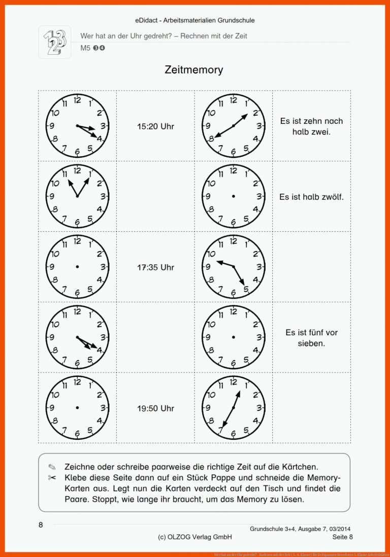 Wer hat an der Uhr gedreht? - Rechnen mit der Zeit (3.-4. Klasse) für zeitspannen berechnen 3. klasse arbeitsblätter