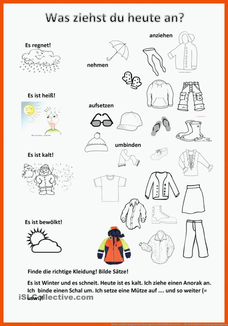 Wetter und Kleidung | Wetter kindergarten, ArbeitsblÃ¤tter wetter ... für arbeitsblätter kleidung kindergarten