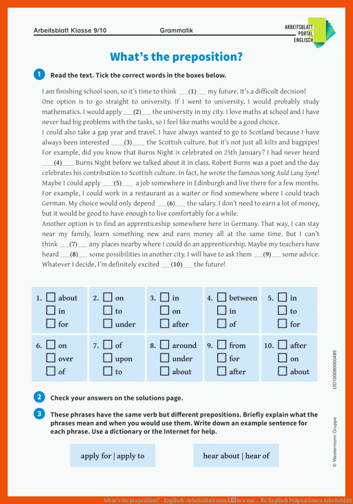What's the preposition? - Englisch-Arbeitsblatt zum Ãben von ... für englisch präpositionen arbeitsblatt