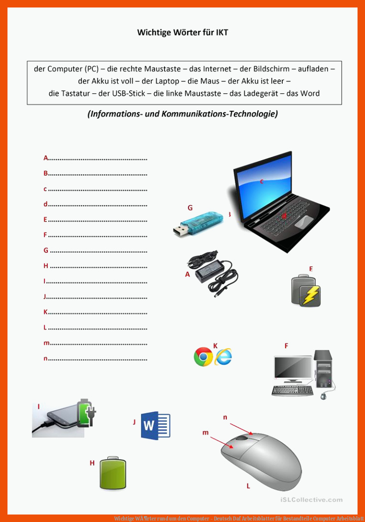 Wichtige WÃ¶rter rund um den Computer - Deutsch Daf Arbeitsblatter für bestandteile computer arbeitsblatt