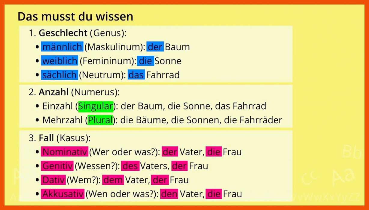 Bungen Zu Kasus Genus Numerus