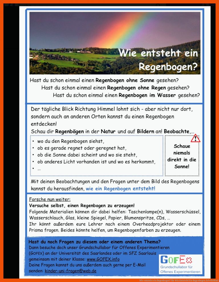 Wie entsteht ein Regenbogen? für wie entsteht ein regenbogen arbeitsblatt