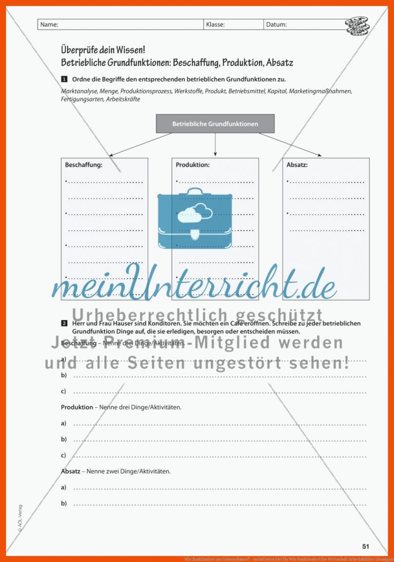 Wie Funktioniert Ein Unternehmen? - Meinunterricht Fuer Wie Funktioniert Die Wirtschaft Arbeitsblätter Lösungen