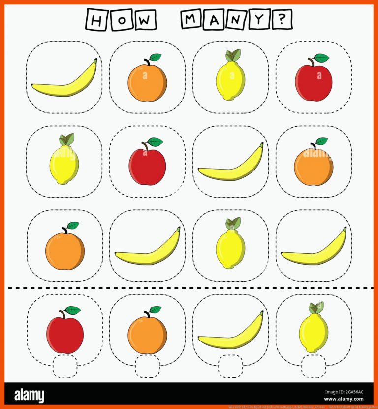Wie viele zÃ¤hlen Spiel mit FrÃ¼chten Orange, Apfel, Banane, Zitrone ... für arbeitsblatt apfel kindergarten