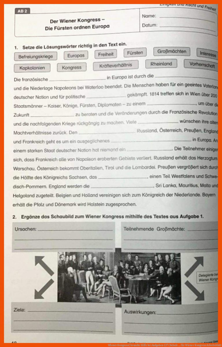 Wiener Kongress( Brauche Hilfe Bei Aufgaben 2)? (schule ... Fuer Wiener Kongress Arbeitsblatt