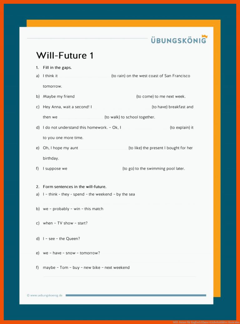 Will-Future für englisch klasse 4 arbeitsblätter kostenlos