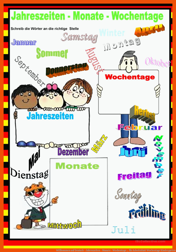Willkommen auf Deutsch - Jahreszeiten - Monate - Wochentage ... für arbeitsblatt wochentage kindergarten