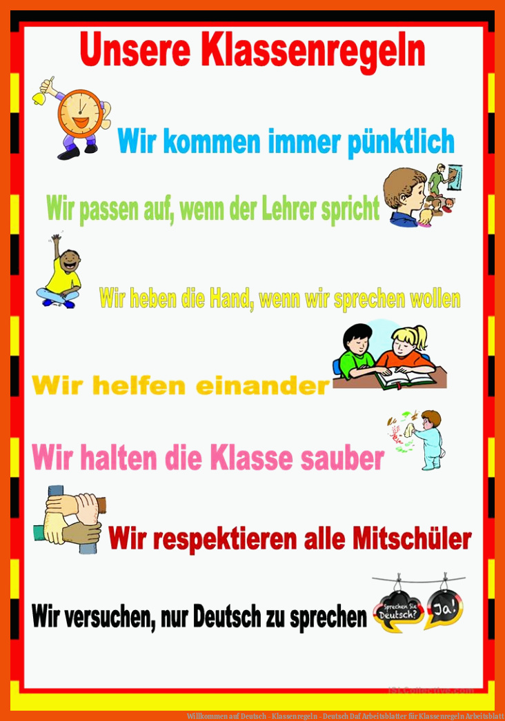 Willkommen auf Deutsch - Klassenregeln - Deutsch Daf Arbeitsblatter für klassenregeln arbeitsblatt