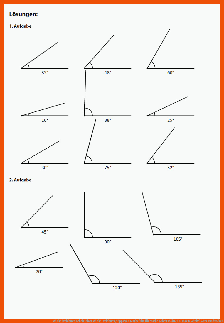 Winkel zeichnen | Arbeitsblatt Winkel zeichnen, Tipps von Mathefritz für mathe arbeitsblätter klasse 6 winkel zum ausdrucken