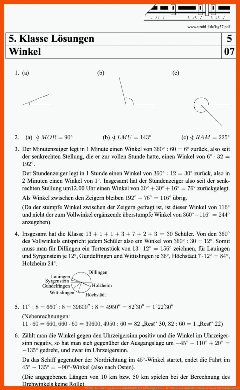 Winkel zeichnen und messen Arbeitsblatt mit LÃ¶sungen | PDF ... für mathe arbeitsblätter klasse 6 winkel zum ausdrucken