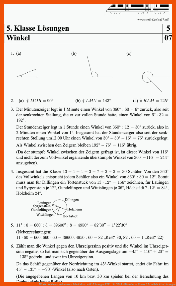 Winkel zeichnen und messen Arbeitsblatt mit LÃ¶sungen | PDF ... für winkel berechnen klasse 6 arbeitsblätter lösungen