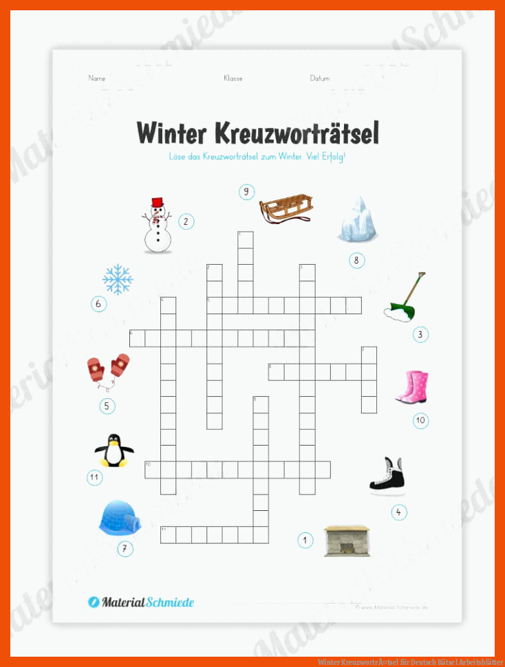 Winter KreuzwortrÃ¤tsel für deutsch rätsel arbeitsblätter