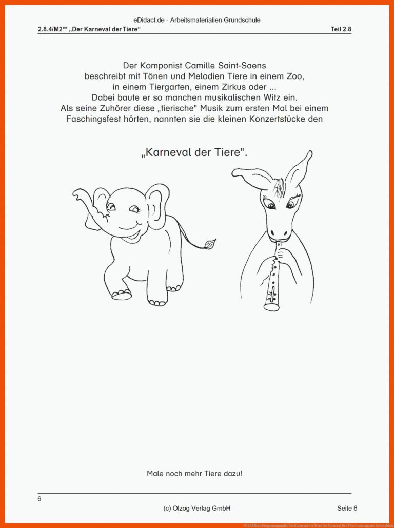 Wir hÃ¶ren Programmmusik: Der Karneval der Tiere für karneval der tiere instrumente arbeitsblatt
