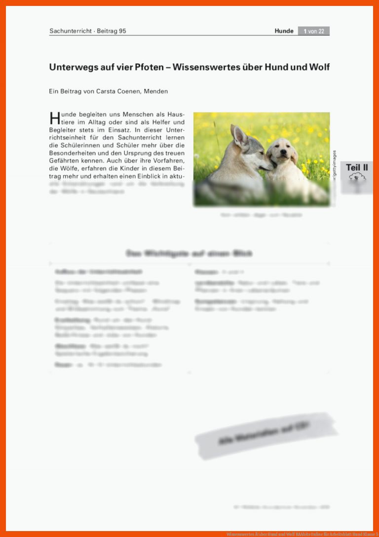 Wissenswertes Ã¼ber Hund und Wolf | RAAbits Online für arbeitsblatt hund klasse 5