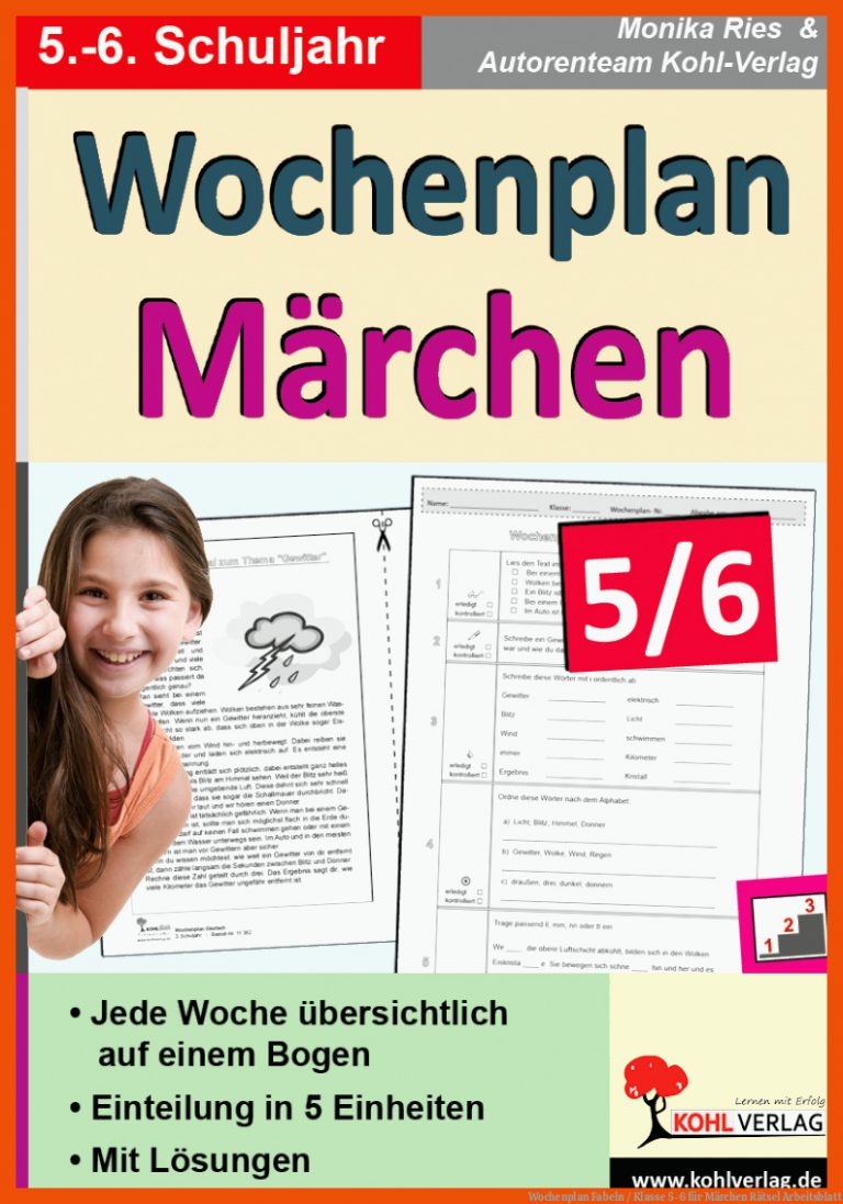 Wochenplan Fabeln / Klasse 5-6 für märchen rätsel arbeitsblatt