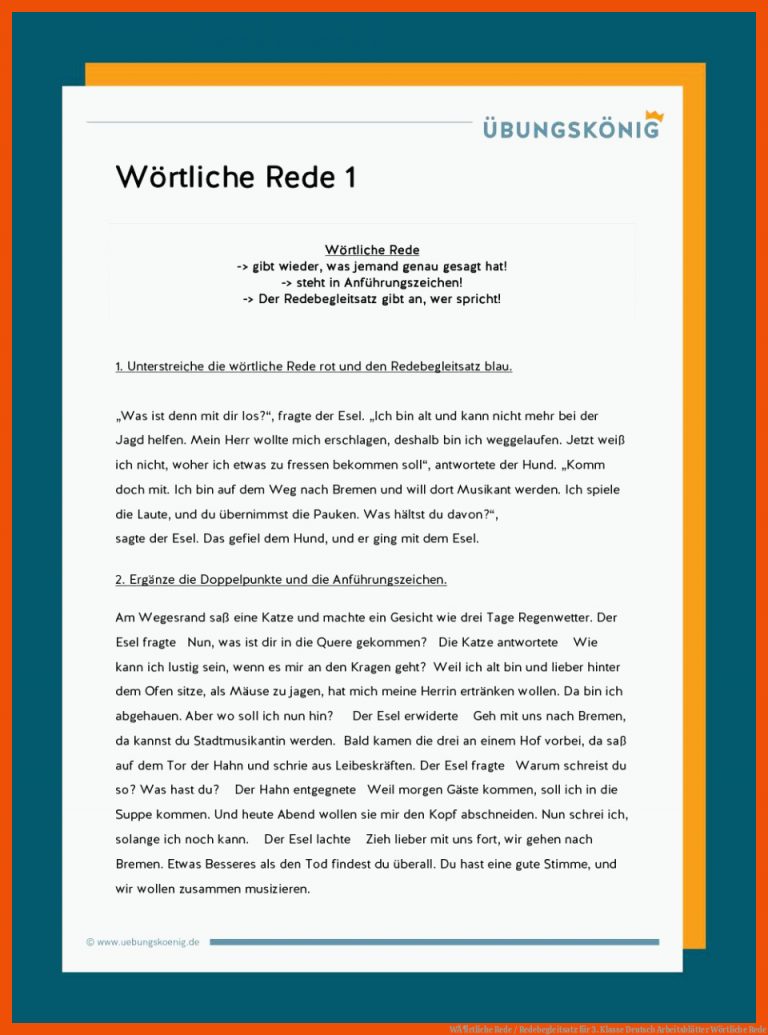 WÃ¶rtliche Rede / Redebegleitsatz für 3. klasse deutsch arbeitsblätter wörtliche rede