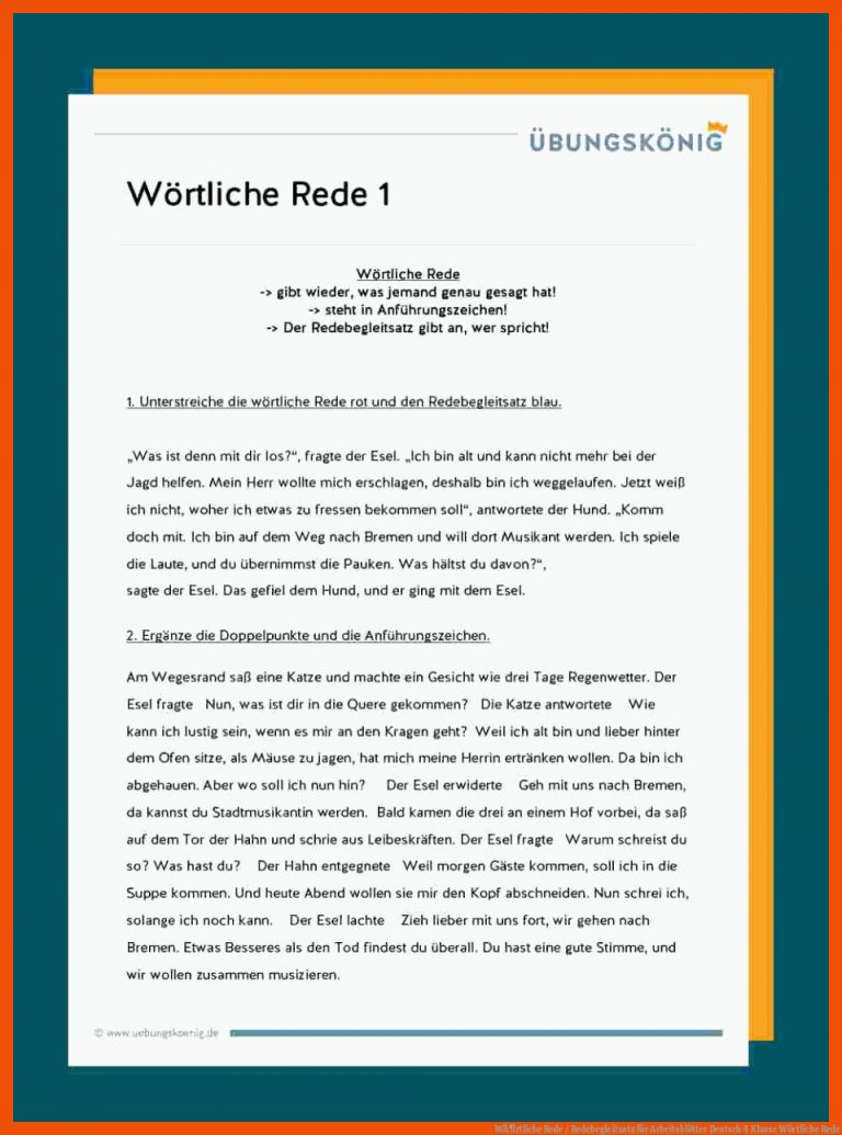WÃ¶rtliche Rede / Redebegleitsatz für arbeitsblätter deutsch 4 klasse wörtliche rede