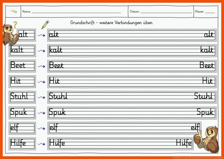 Worksheet Crafter für grundschrift verbinden arbeitsblätter