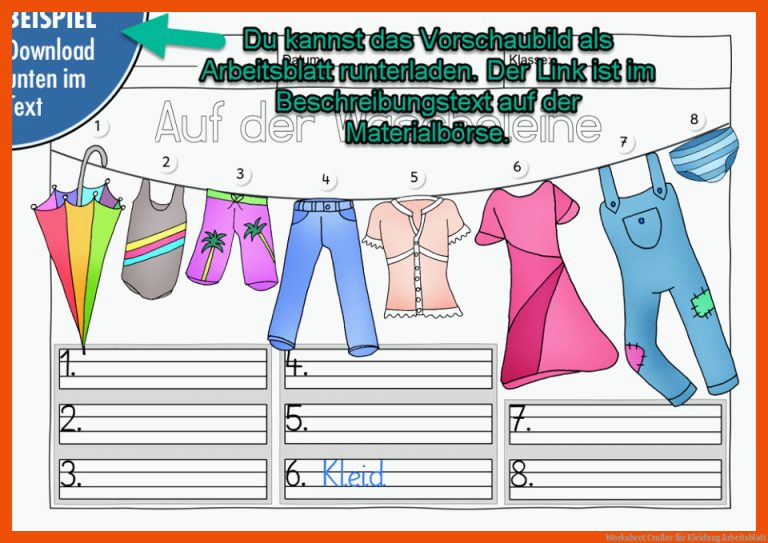 Worksheet Crafter für kleidung arbeitsblatt