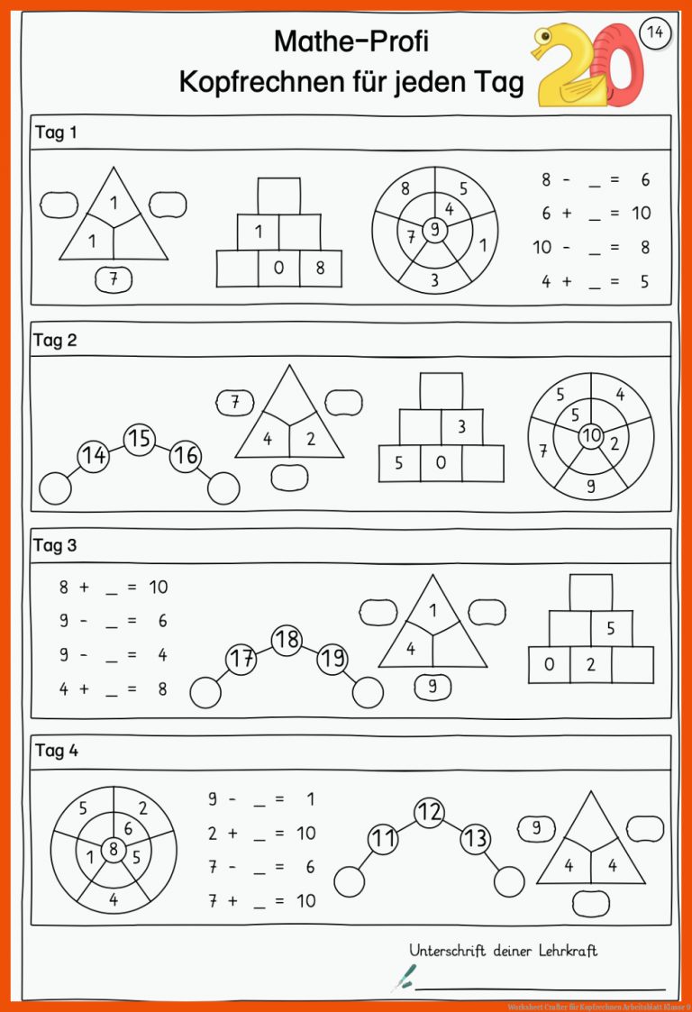 Worksheet Crafter Fuer Kopfrechnen Arbeitsblatt Klasse 9