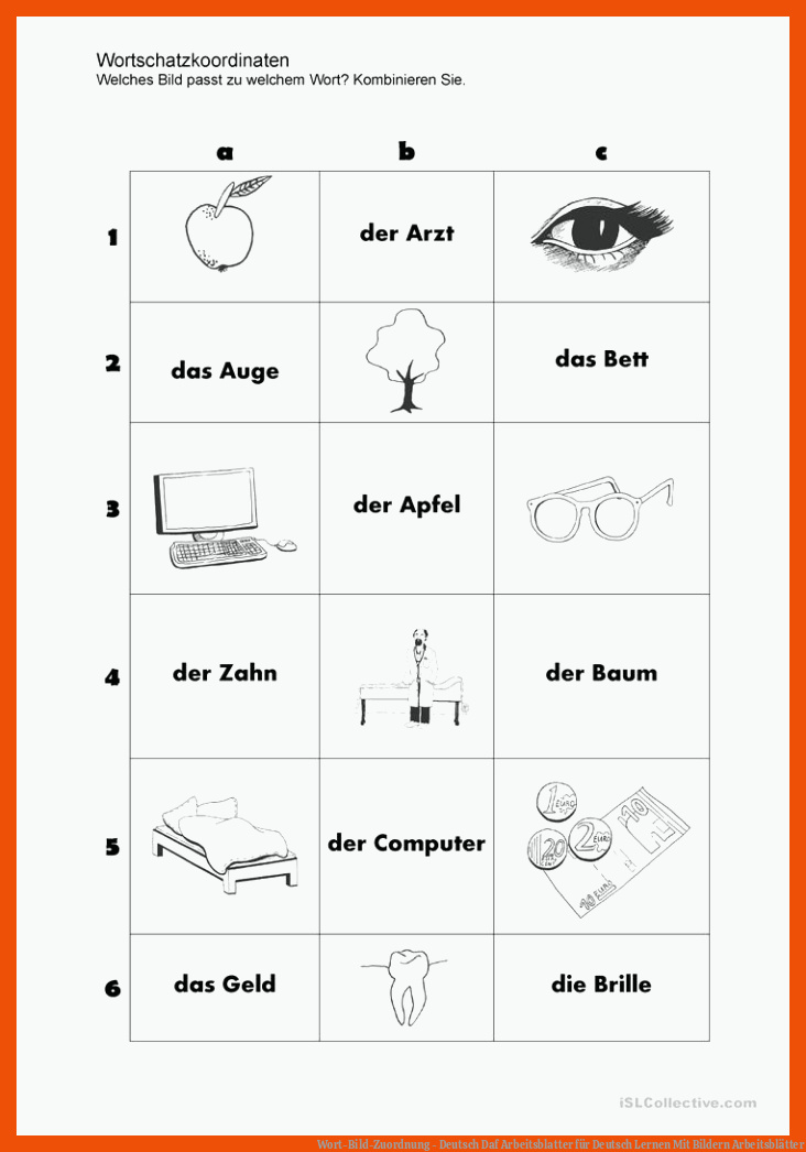 Wort-Bild-Zuordnung - Deutsch Daf Arbeitsblatter für deutsch lernen mit bildern arbeitsblätter
