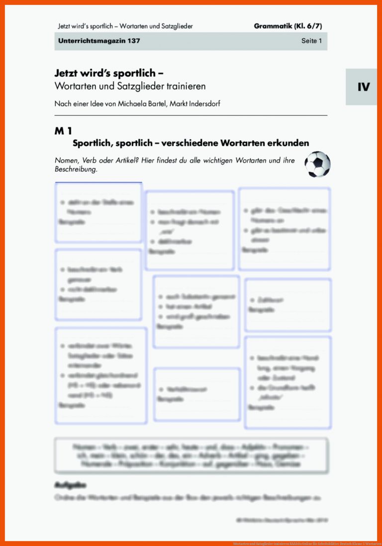 Wortarten und Satzglieder trainieren | RAAbits Online für arbeitsblätter deutsch klasse 5 wortarten
