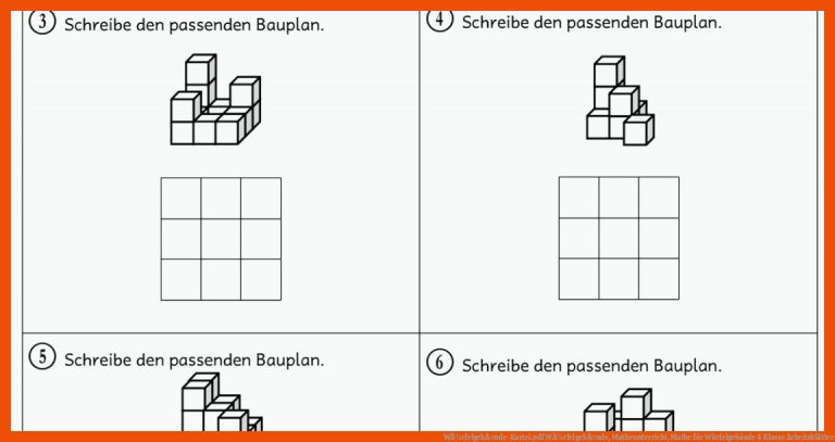 WÃ¼rfelgebÃ¤ude-kartei.pdf WÃ¼rfelgebÃ¤ude, Matheunterricht, Mathe Fuer Würfelgebäude 4 Klasse Arbeitsblätter