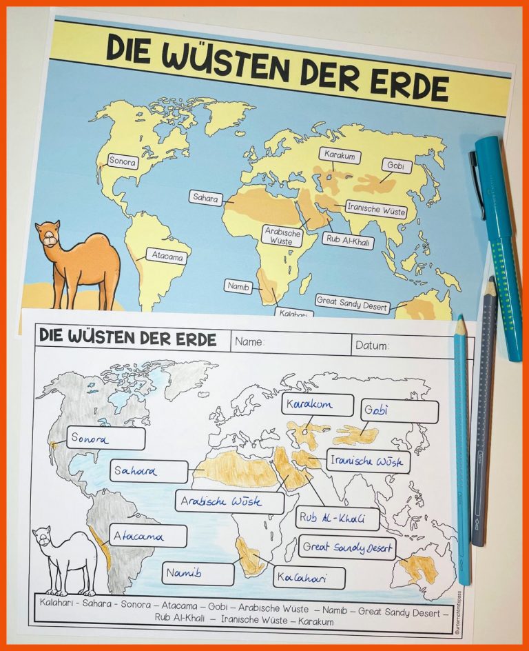 WÃsten - Kartenarbeit (prÃ¤sentationsfolie, ArbeitsblÃ¤tter Und LegeÃ¼bung) â Unterrichtsmaterial Im Fach Erdkunde Fuer Wüsten Der Erde Arbeitsblatt Lösungen