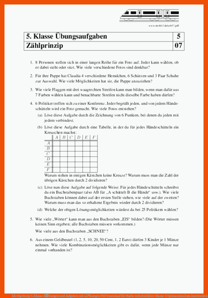 ZÃ¤hlprinzip 5. Klasse Ãbungen und Aufgaben mit LÃ¶sungen | PDF Download für mathe arbeitsblätter klasse 5 gymnasium zum ausdrucken