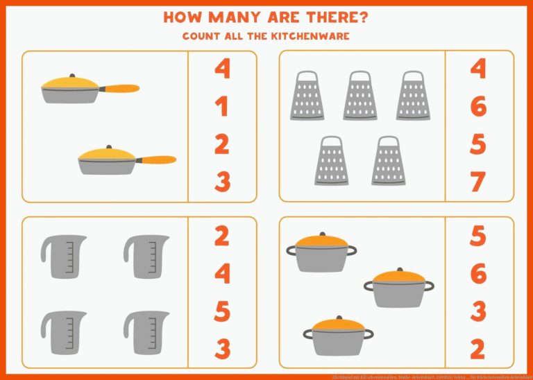 ZÃ¤hlspiel Mit KÃ¼chenutensilien. Mathe-arbeitsblatt. 2309551 Vektor ... Fuer Küchenutensilien Arbeitsblatt