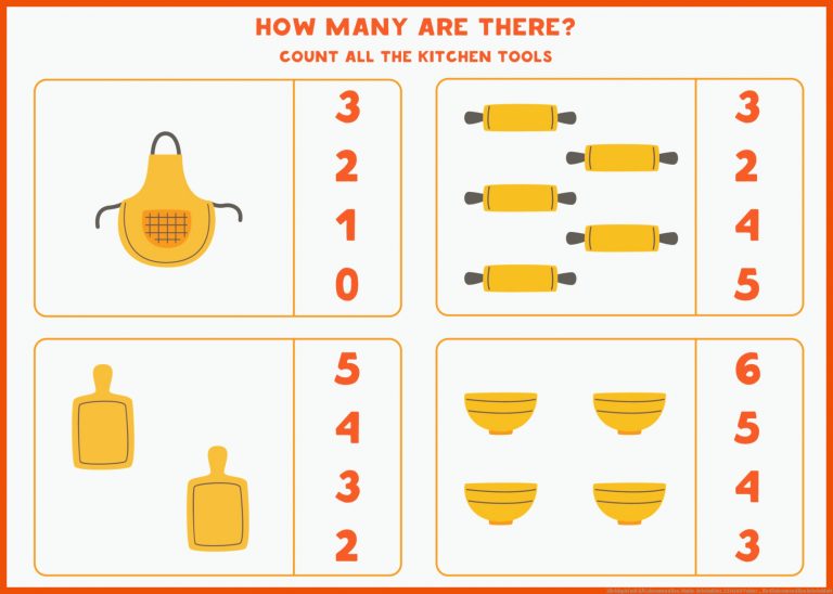 ZÃ¤hlspiel Mit KÃ¼chenutensilien. Mathe-arbeitsblatt. 2314180 Vektor ... Fuer Küchenutensilien Arbeitsblatt